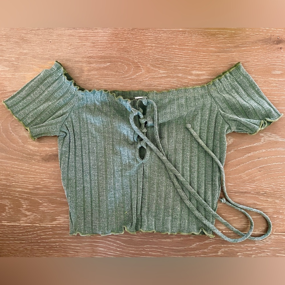 Tie Front Lace Up Green Crop Top